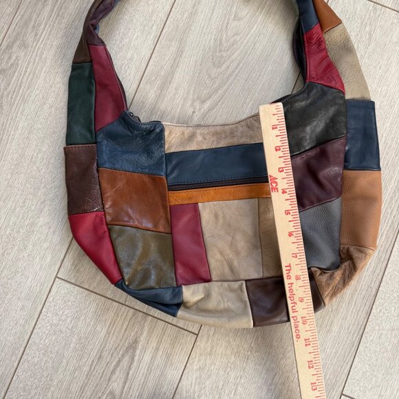 Women's Hobo Bag Purse Genuine Leather Multicolor Patchwork Vintage 90s Mexico - Picture 9 of 9